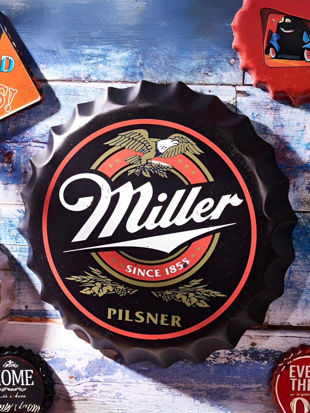 eazy wagon Bottle Caps sign - Miller Metal Matte Hall Signs and Plaques-14In