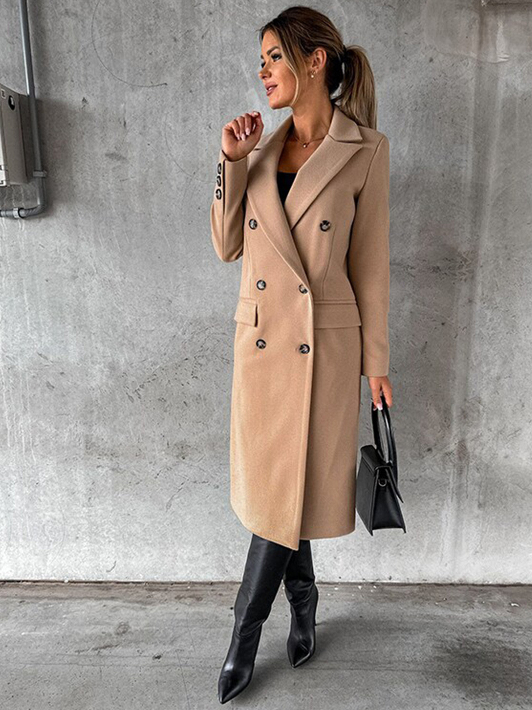 StyleCast Khaki Shawl Collar Double Breasted Overcoat