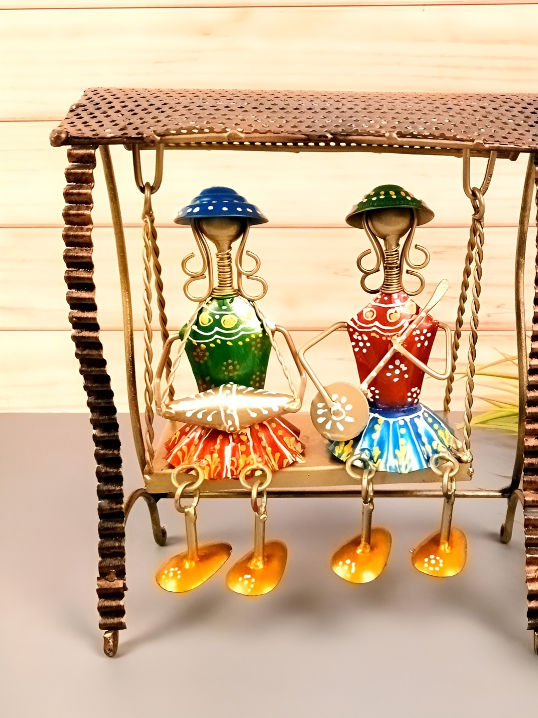 apka mart Musician with Hanging Legs Brown Metal Metallic Living Room Music Medium Showpiece - 11 Inches