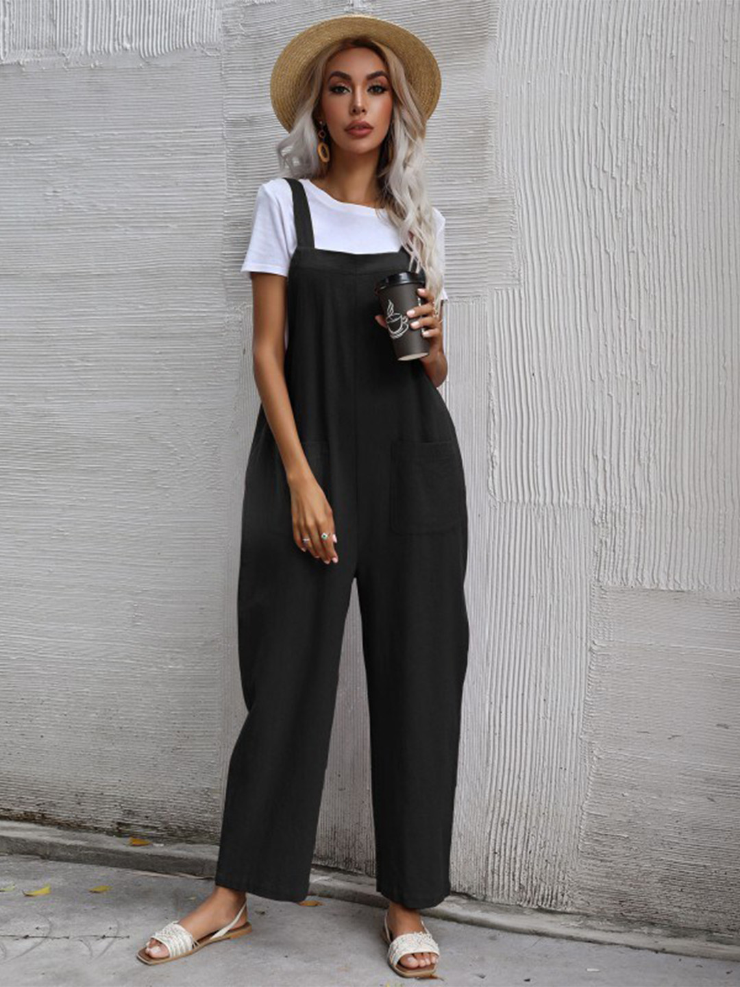 StyleCast Black Shoulder Strap Basic Jumpsuit