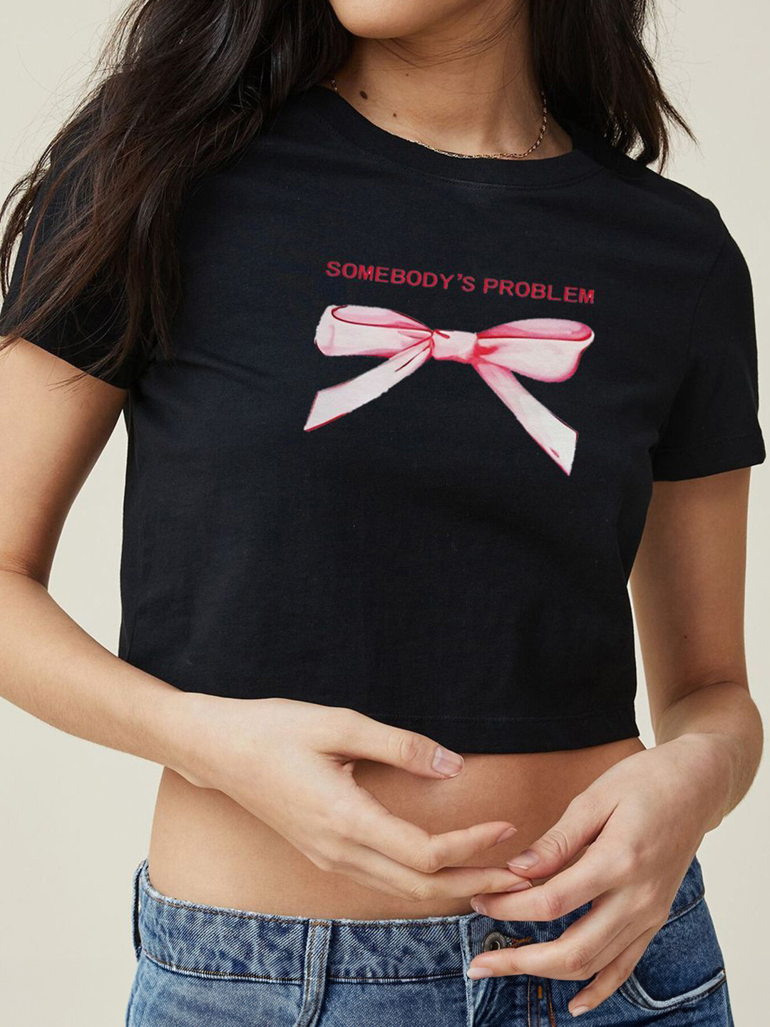 StyleCast x Revolte Graphic Printed Round Neck Crop Top