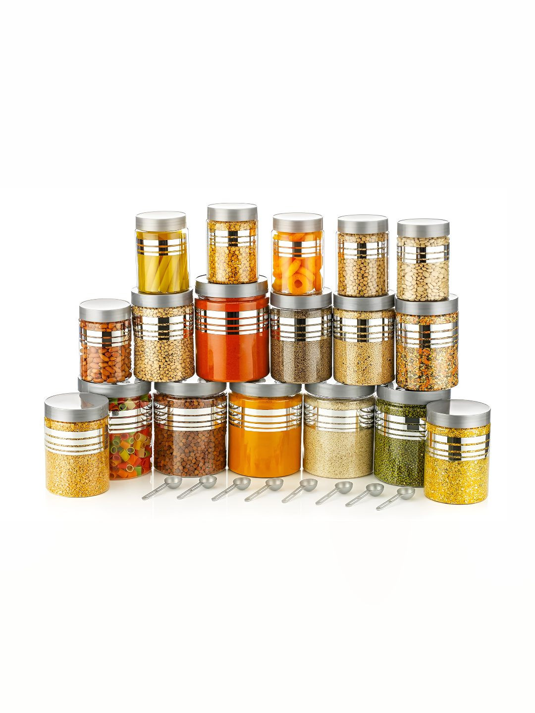 Wecoco Silver Plastic Easy To Clean 18 Piece Screw Top Jar