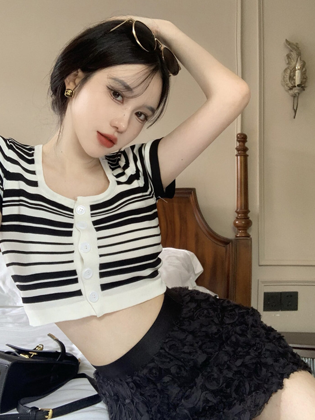 LULU & SKY Horizontal Striped Square Neck Crop Top