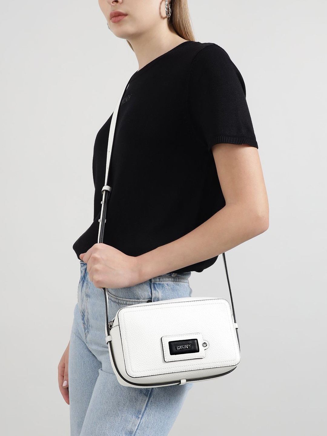 DKNY Women Solid Structured Leather Sling Bag