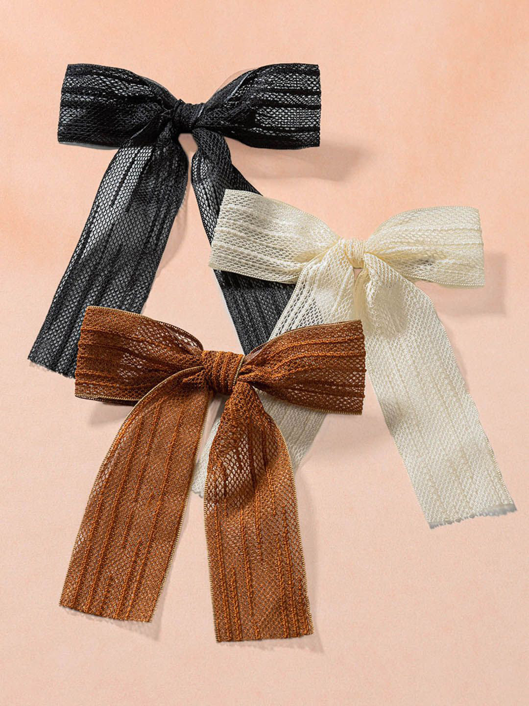 HAIR DRAMA CO. Women Assorted Set of 3 Net Ribbon Bow Hair Alligator Clips
