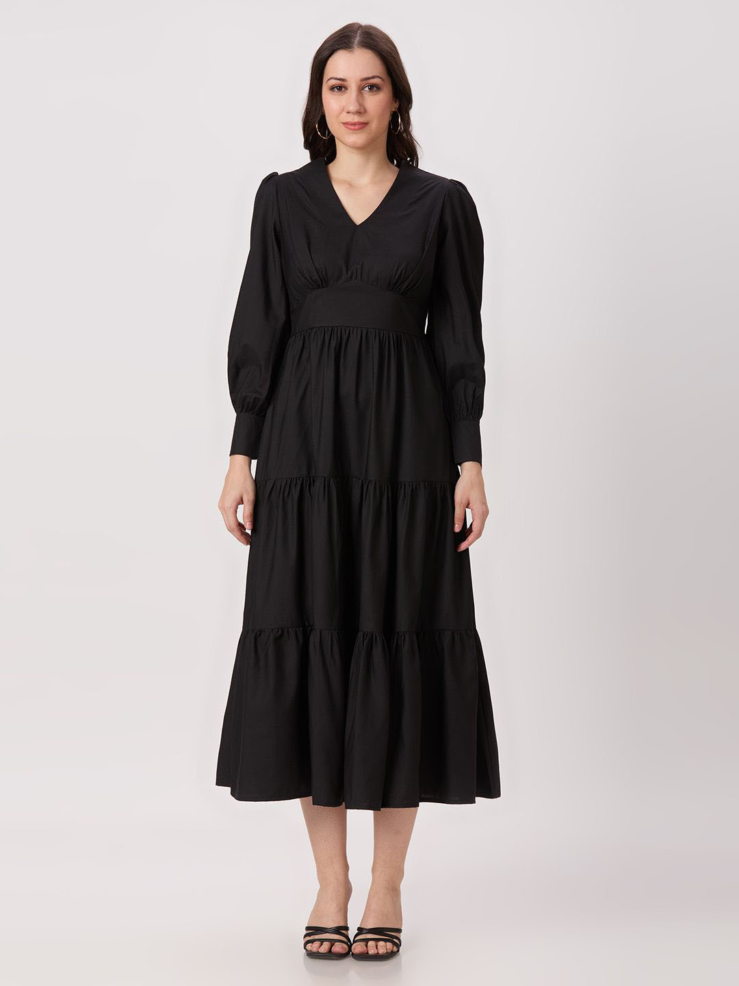 PEACH & PANDA Women Puff Sleeve Fit & Flare Midi Dress