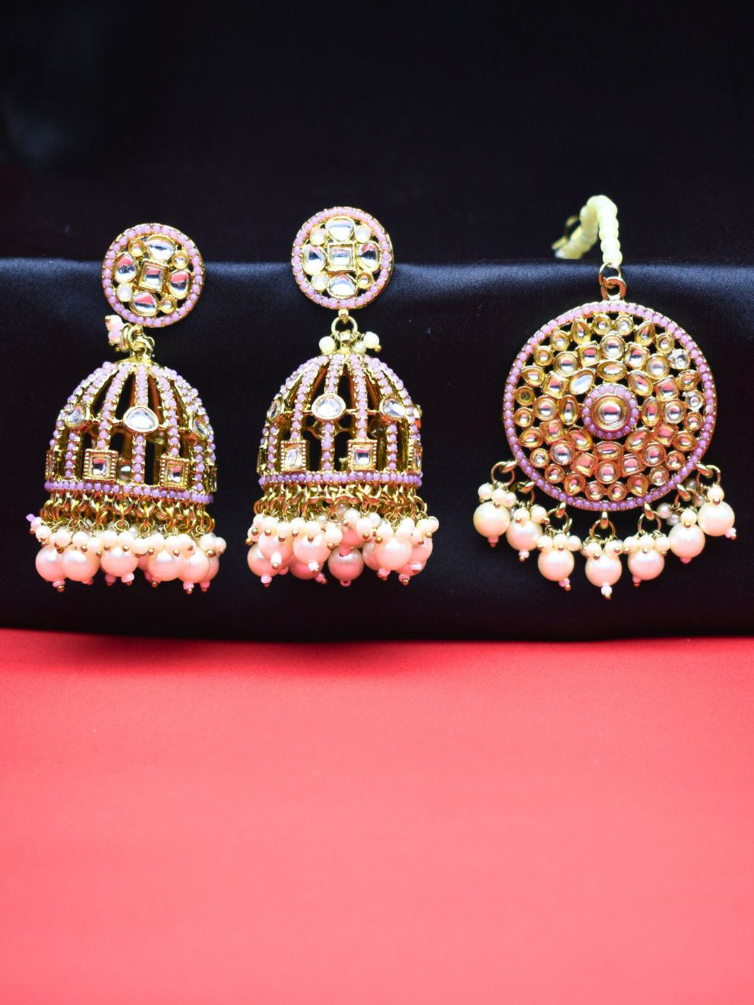 J & C Fashion Arena Gold-Plated Artificial Stones Studded & Beaded Jewellery Set