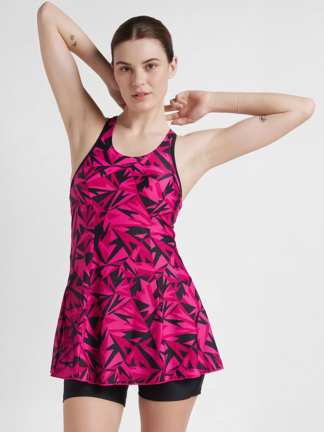Speedo  Printed Racerback Swimdress With Shorts
