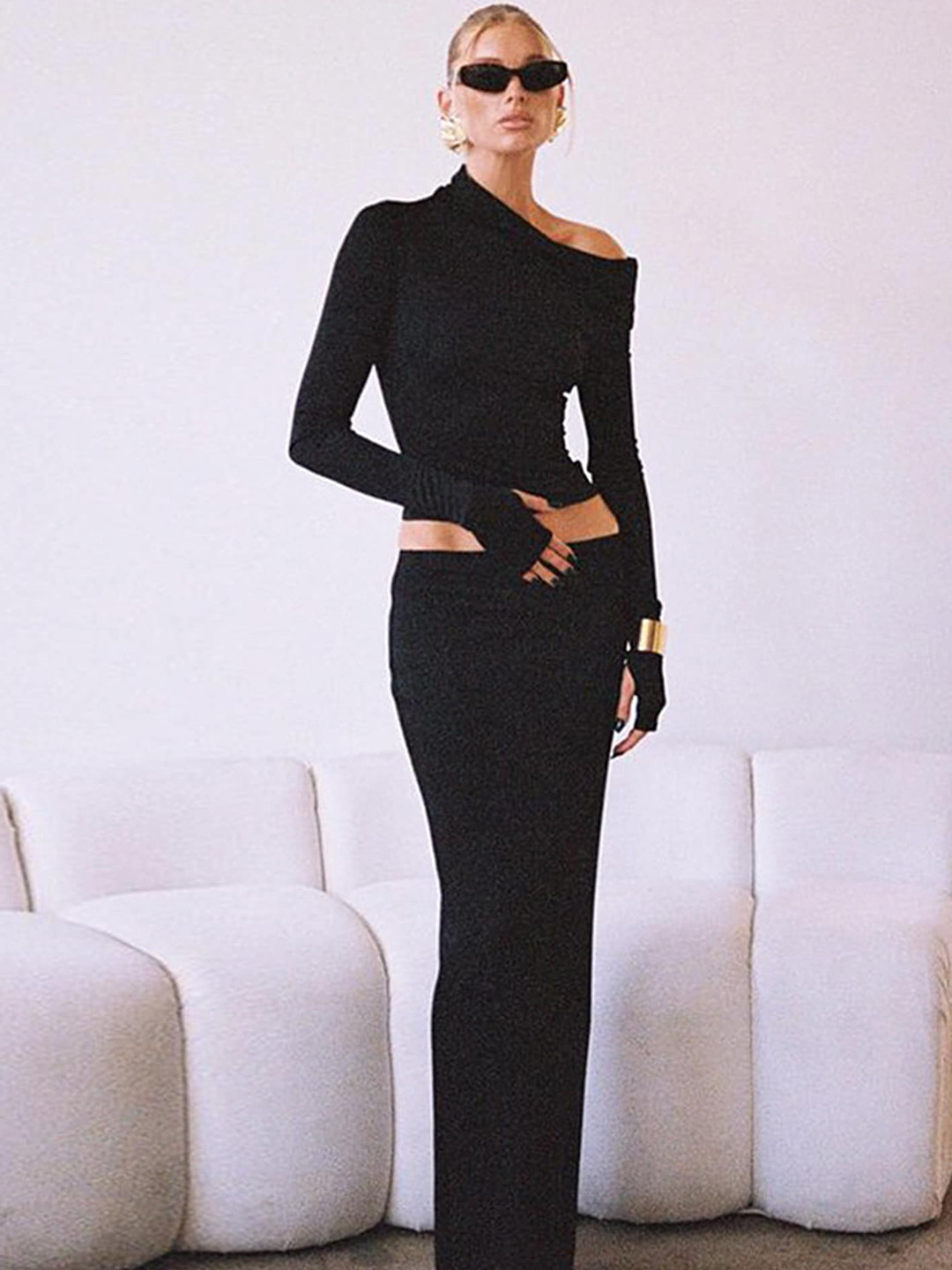 LULU & SKY Off-Shoulder Crop Top & High-Rise Pencil Skirt Co-Ords