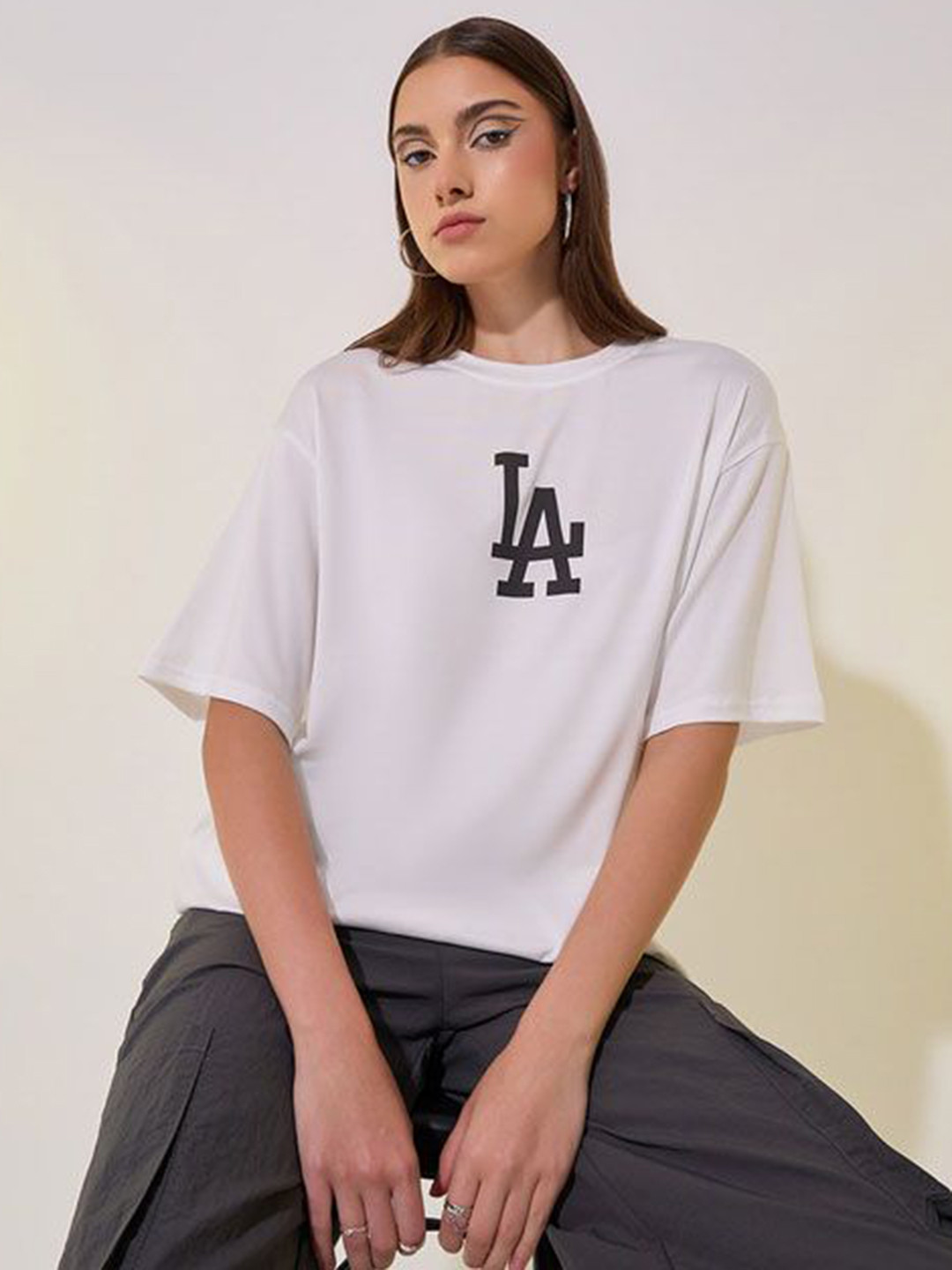 SZN Women LA Logo Oversized Round Neck T-shirt