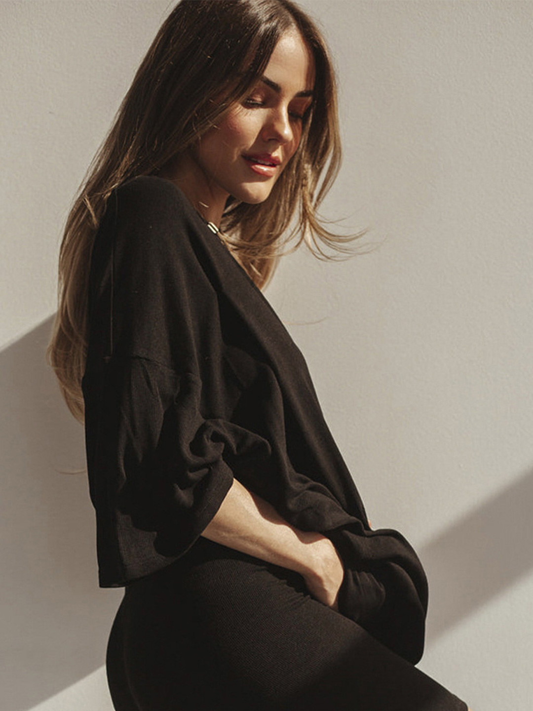 StyleCast Solid Black Round Neck Top