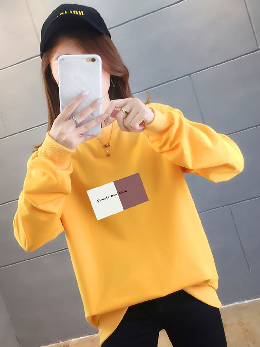 Yellow Typography Printed Round Neck Sweatshirt