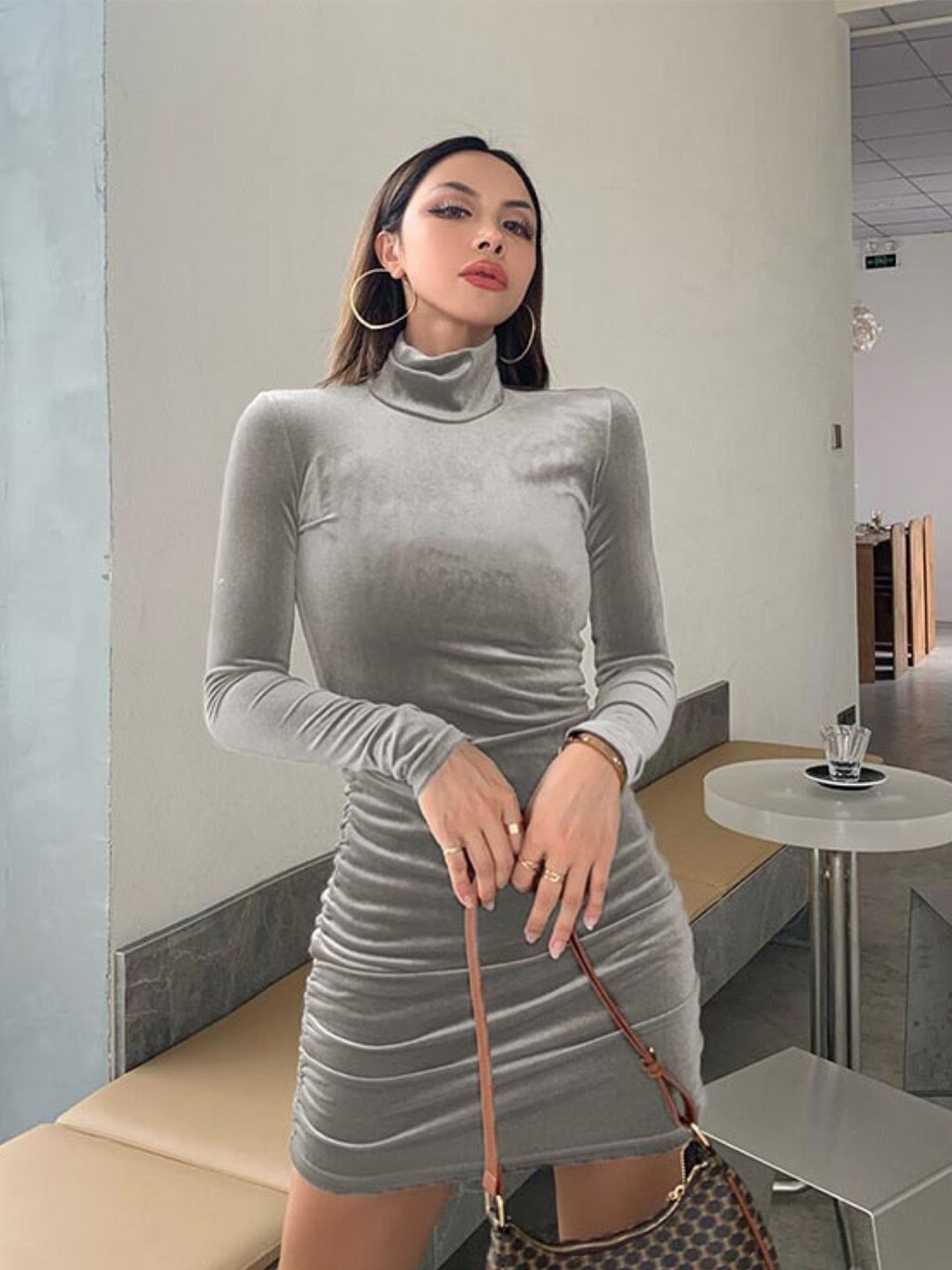 StyleCast Grey High Neck Bodycon Mini Dress