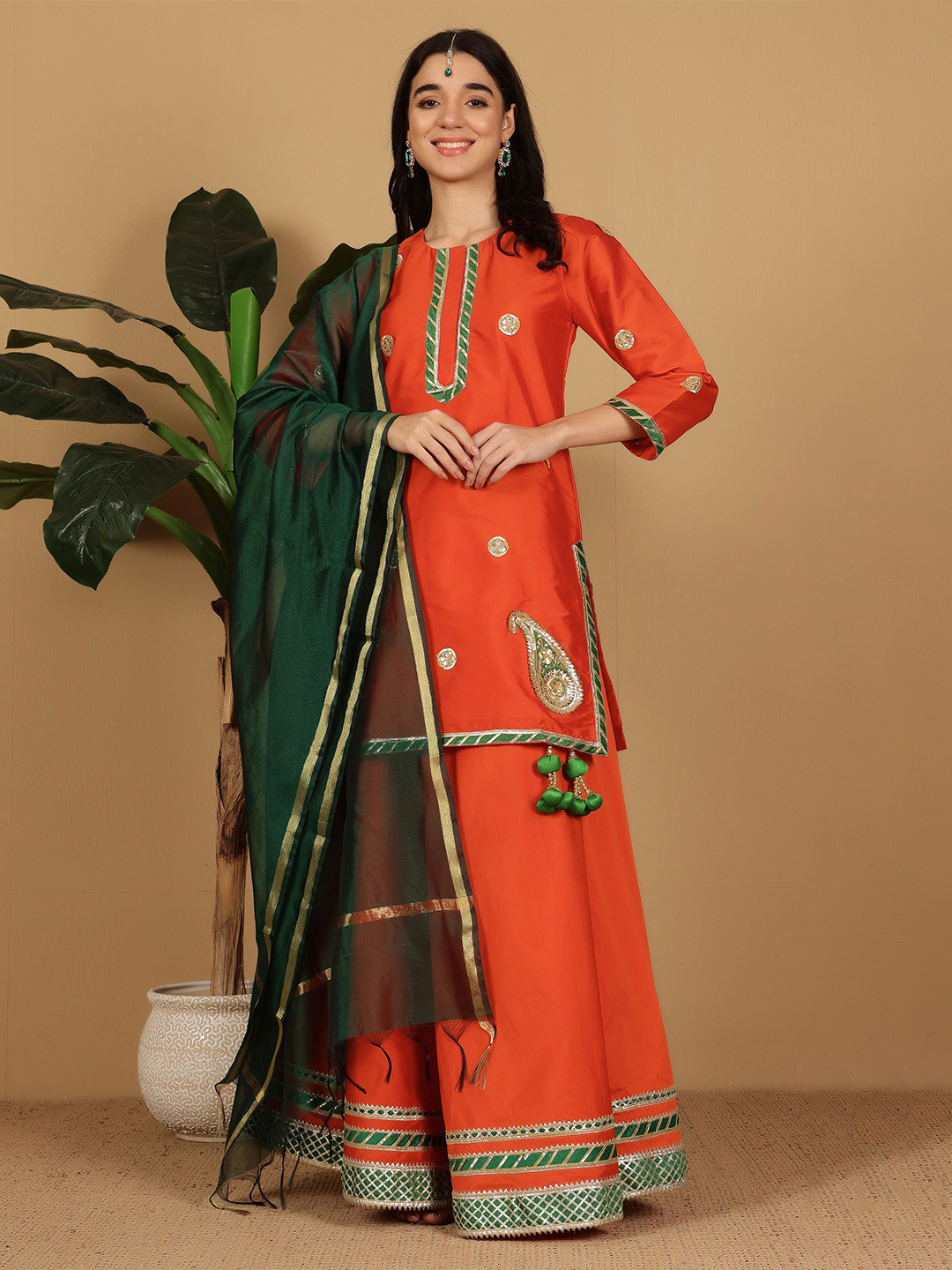 KAANCHIE NANGGIA Embroidered Ready to Wear Raw Silk Lehenga & Blouse With Dupatta