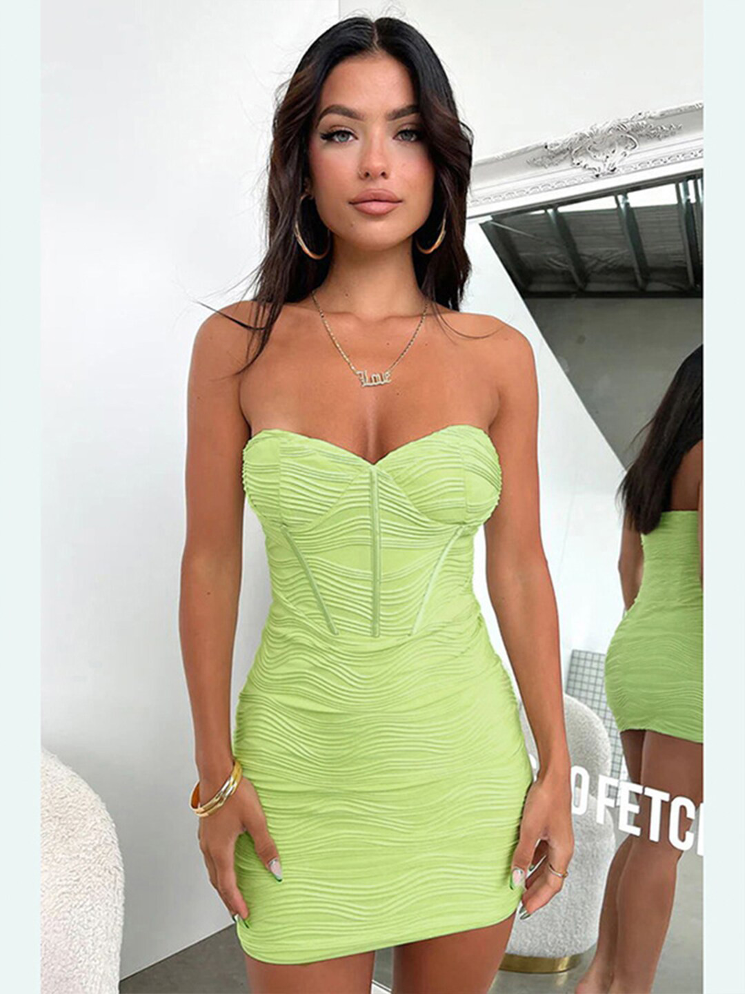StyleCast Green Off-Shoulder Ruched Mini Bodycon Dress
