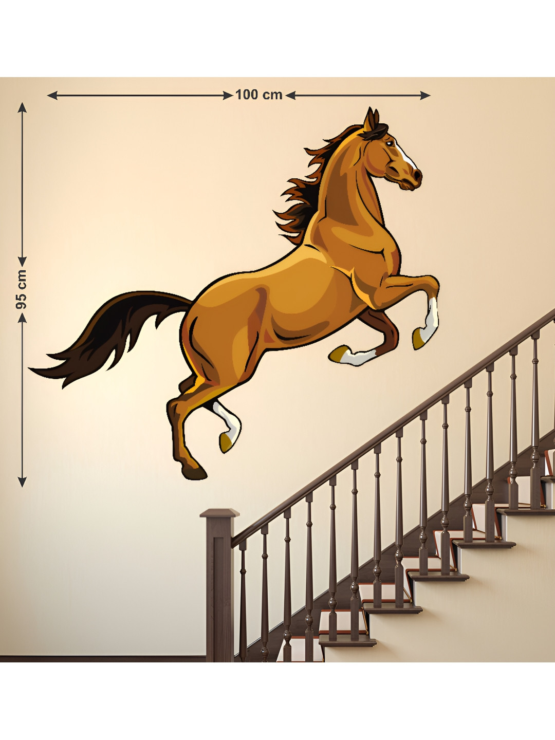 LANSTICK Brown & Black Big Horse Printed Self-Adhesive WallStickers