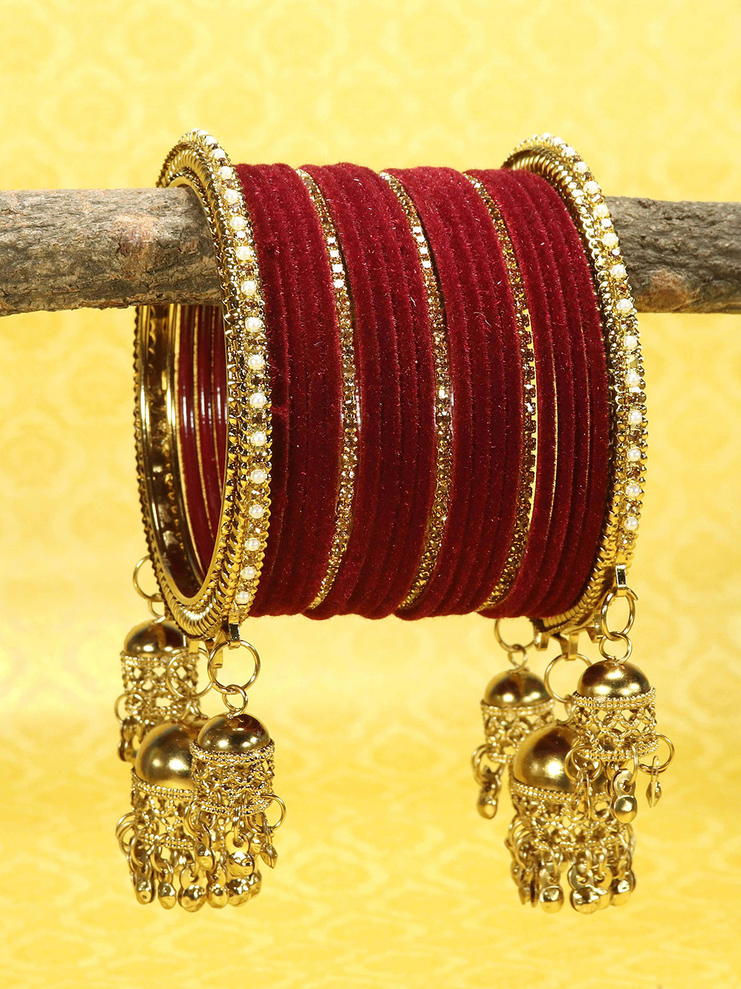 RIJOLI Set Of 42 Gold-Plated Latkan Zircon Studded Bangles
