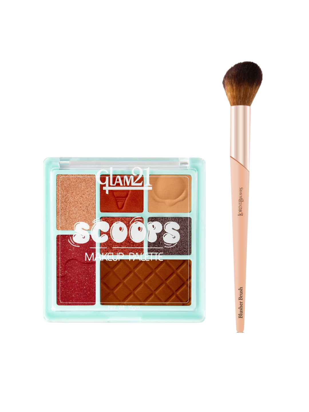 GLAM21 Set Of 2 Scoops Makeup Palette - Sundae Fundae 15gm & Lord Of Brushes Blusher Brush