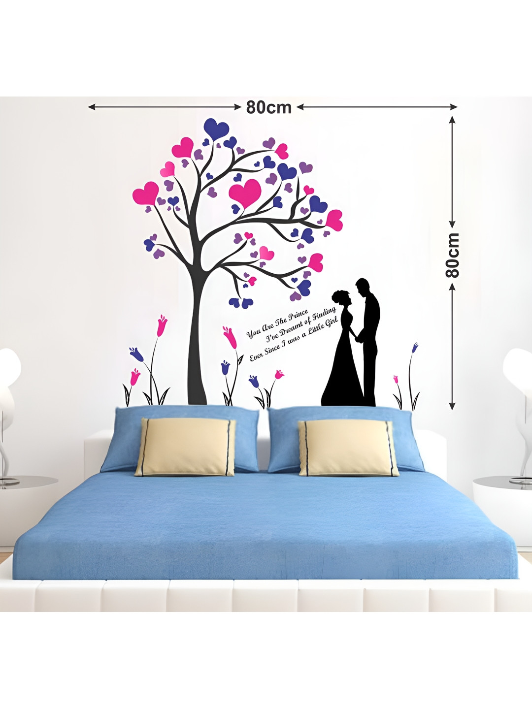 LANSTICK Black & Pink Tree With Couple Printed Self-Adhesive WallStickers