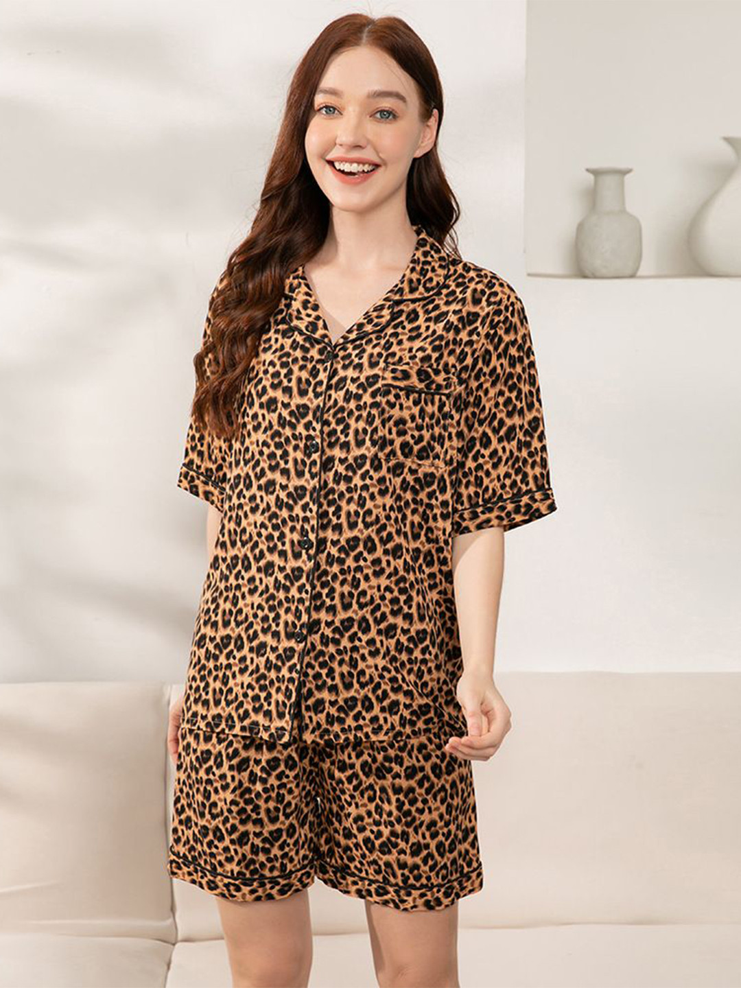 StyleCast Animal Printed Shirt With Shorts Night Suits
