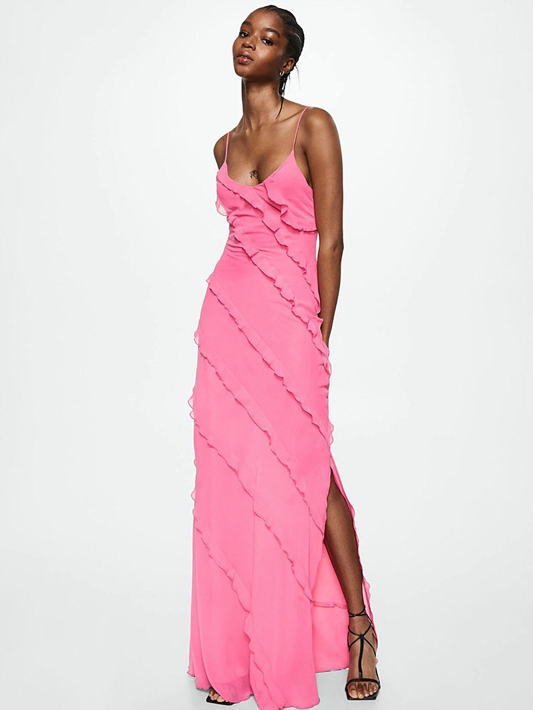 LULU & SKY Ruffled Shoulder-Straps Maxi Dress