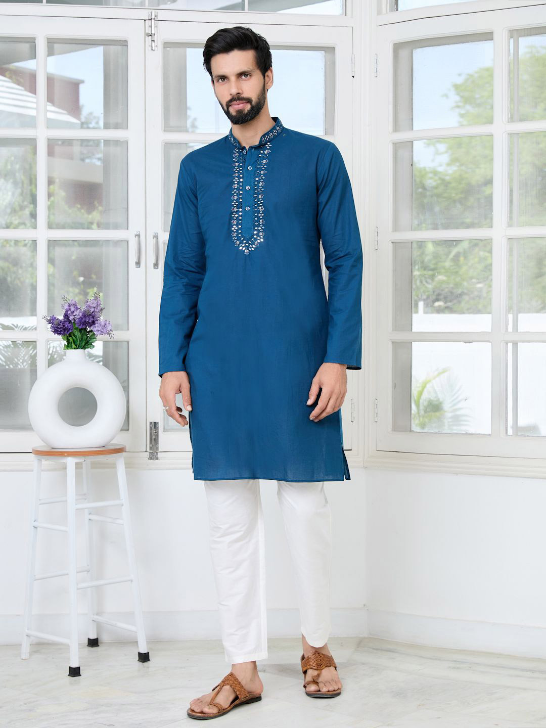 See Designs Men Embellished Festive Cotton Straight Kurta