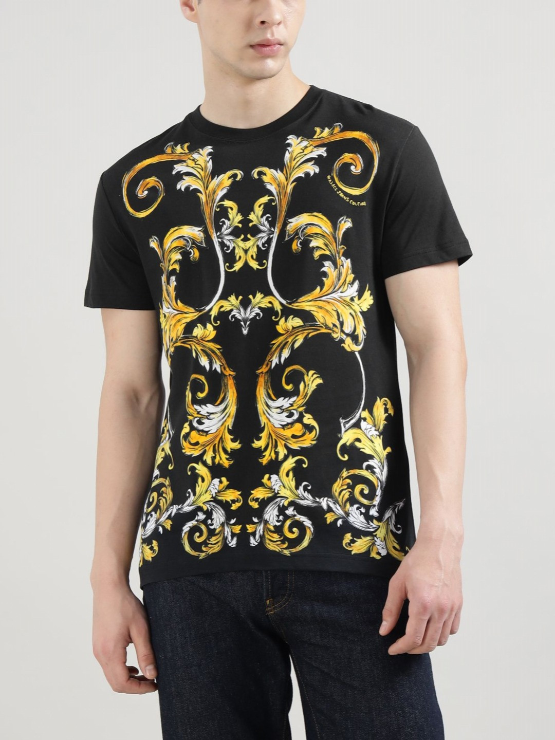 Versace Jeans Couture Floral Printed Round Neck Cotton Slim Fit T-shirt