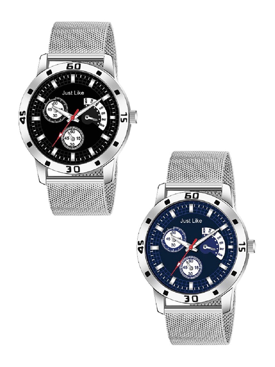 JUST LIKE Men Pack Of 2 Skeleton Dial & Reset Time Analogue Watch Avio All Sefar
