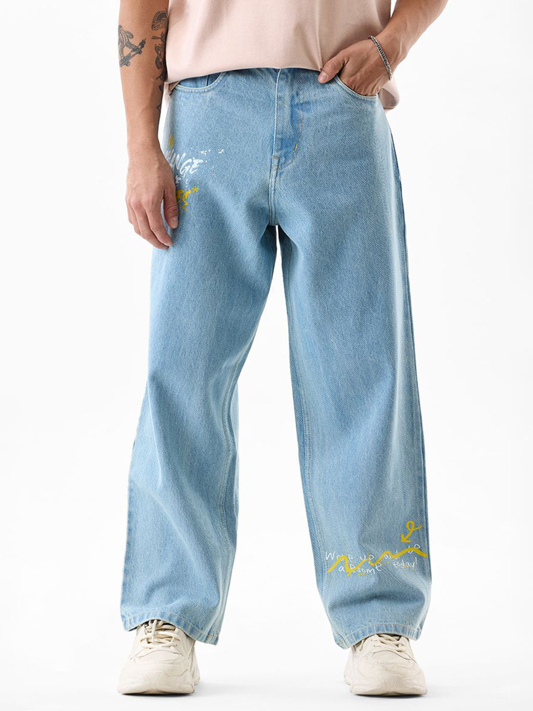 Snitch Light Blue Mid-Rise Baggy Jeans