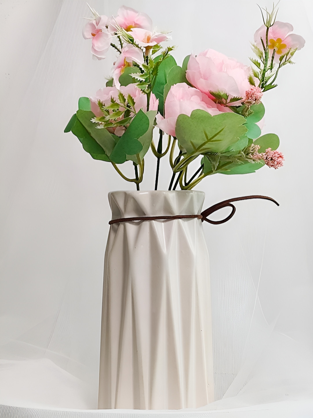 Art Street White Ribbed Ceramic FlowerVases