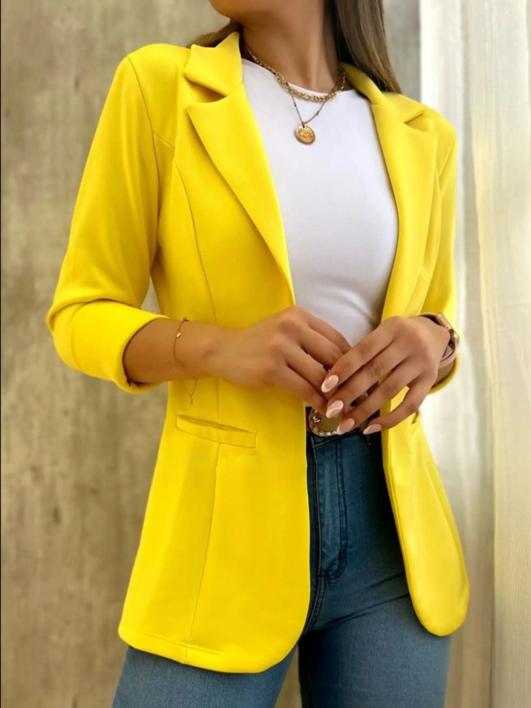 StyleCast Yellow Open Front Blazers