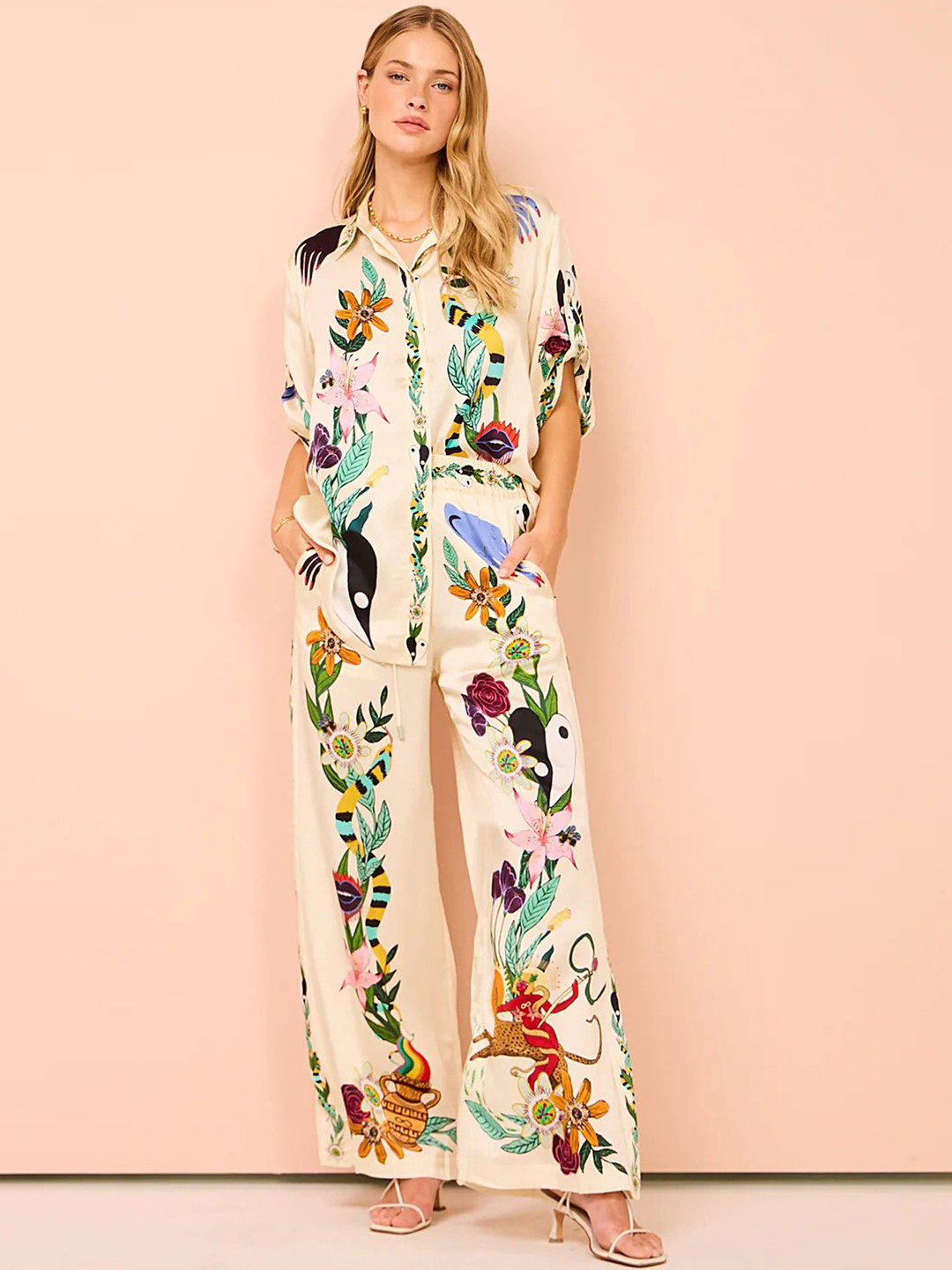 LULU & SKY Conversational Printed Shirt With Trousers