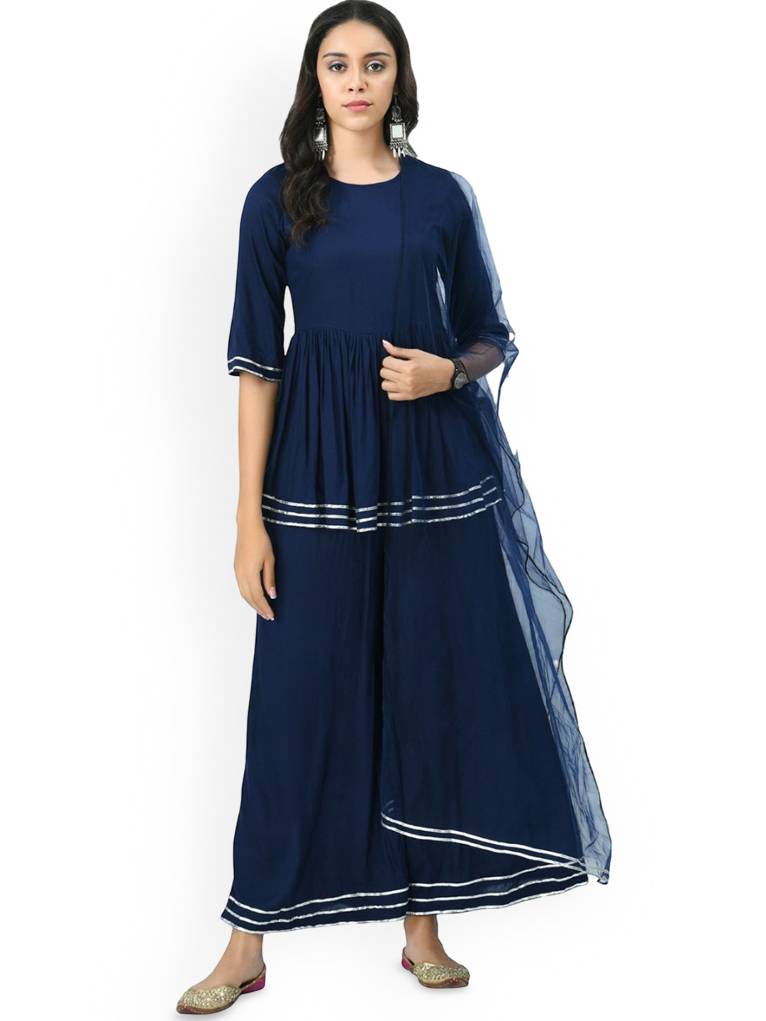 V&M Women Regular Gotta Patti Kurti with Palazzos & With Dupatta