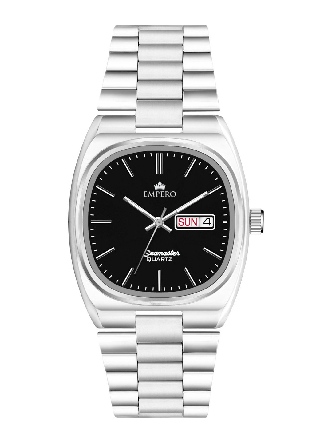 EMPERO Men Brass Patterned Dial & Stainless Steel Straps Analogue Watch EAB221 Square Black Dial Silver