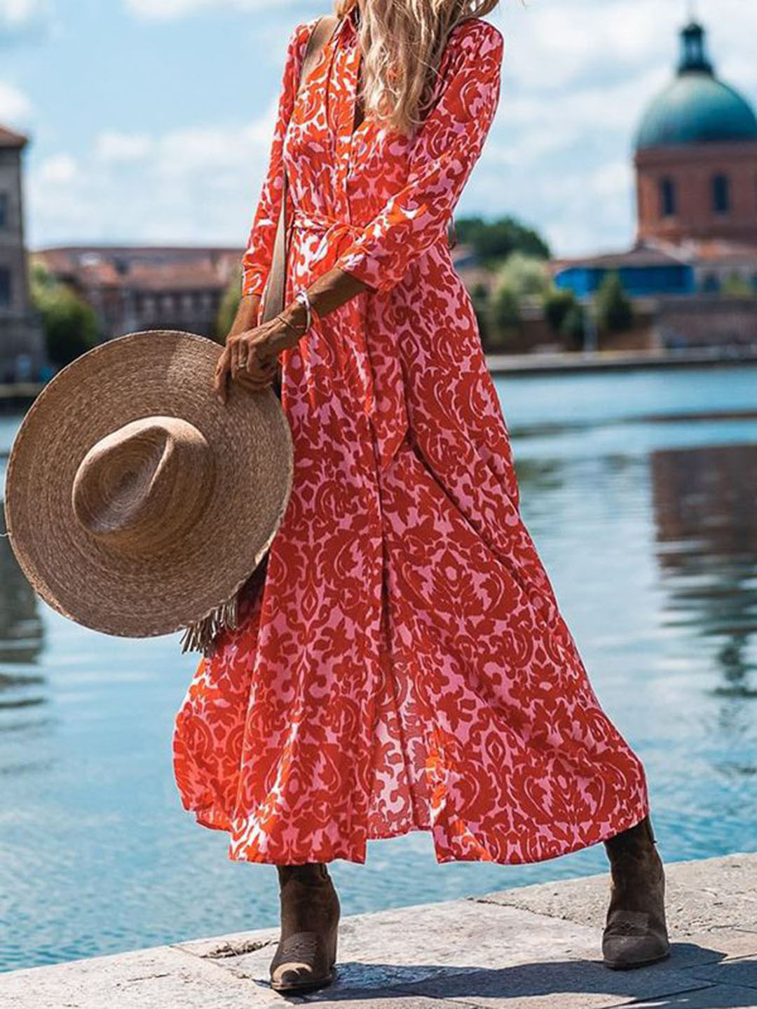 StyleCast Red Abstract Print Maxi Dress