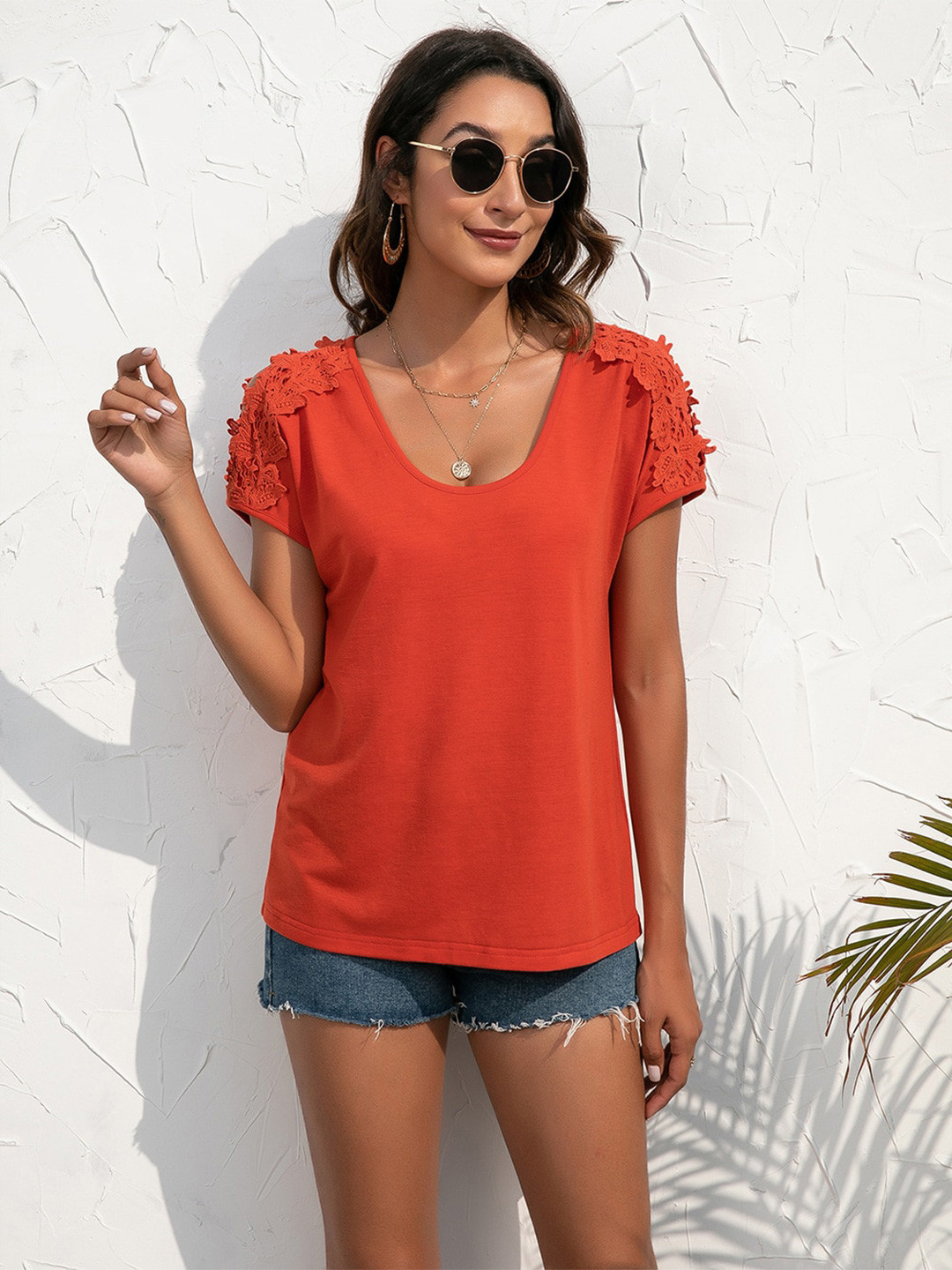 StyleCast Women Orange Solid Poly Cotton Top