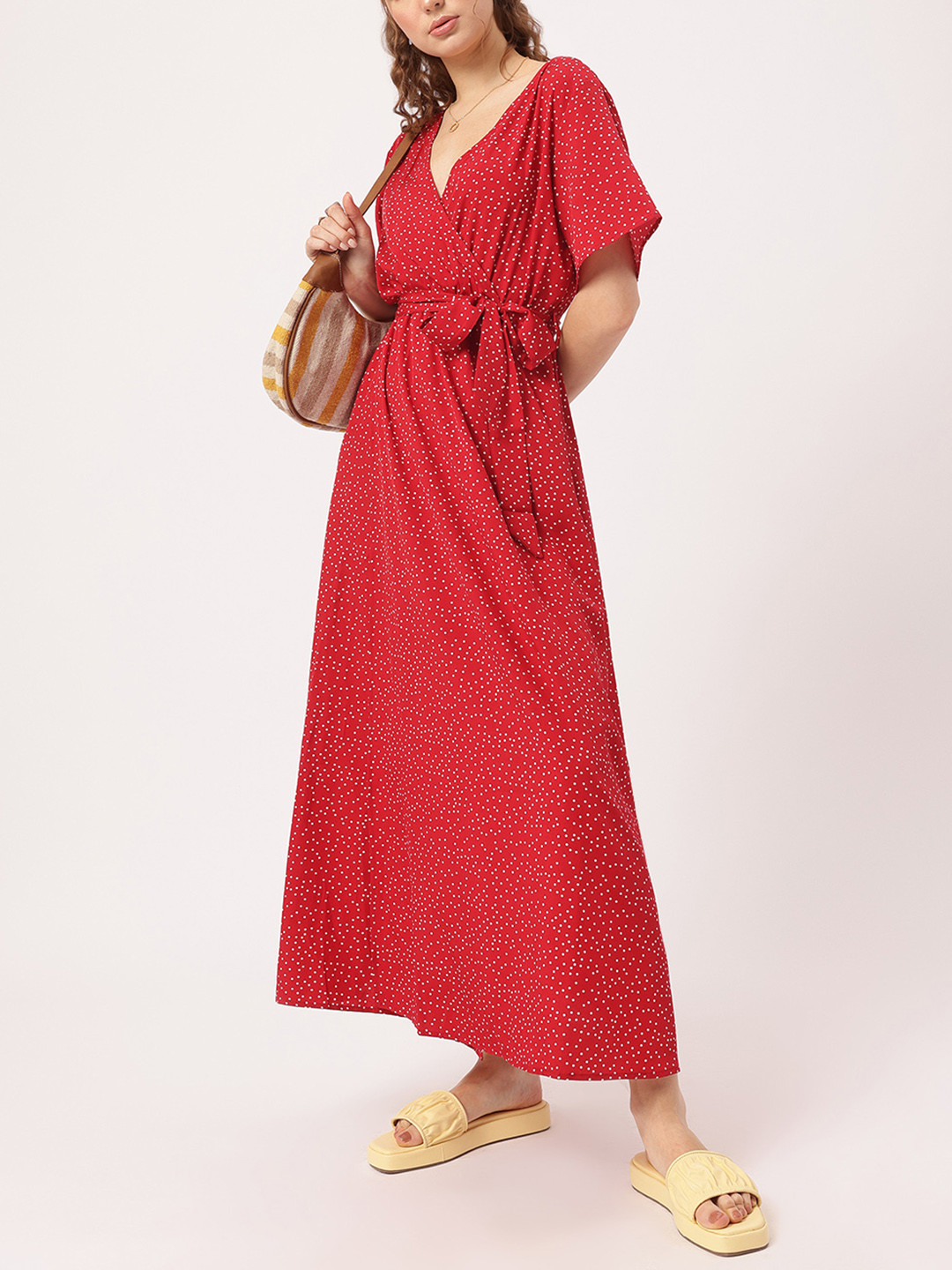 DressBerry Red Polka Dot Wrap Maxi Dress