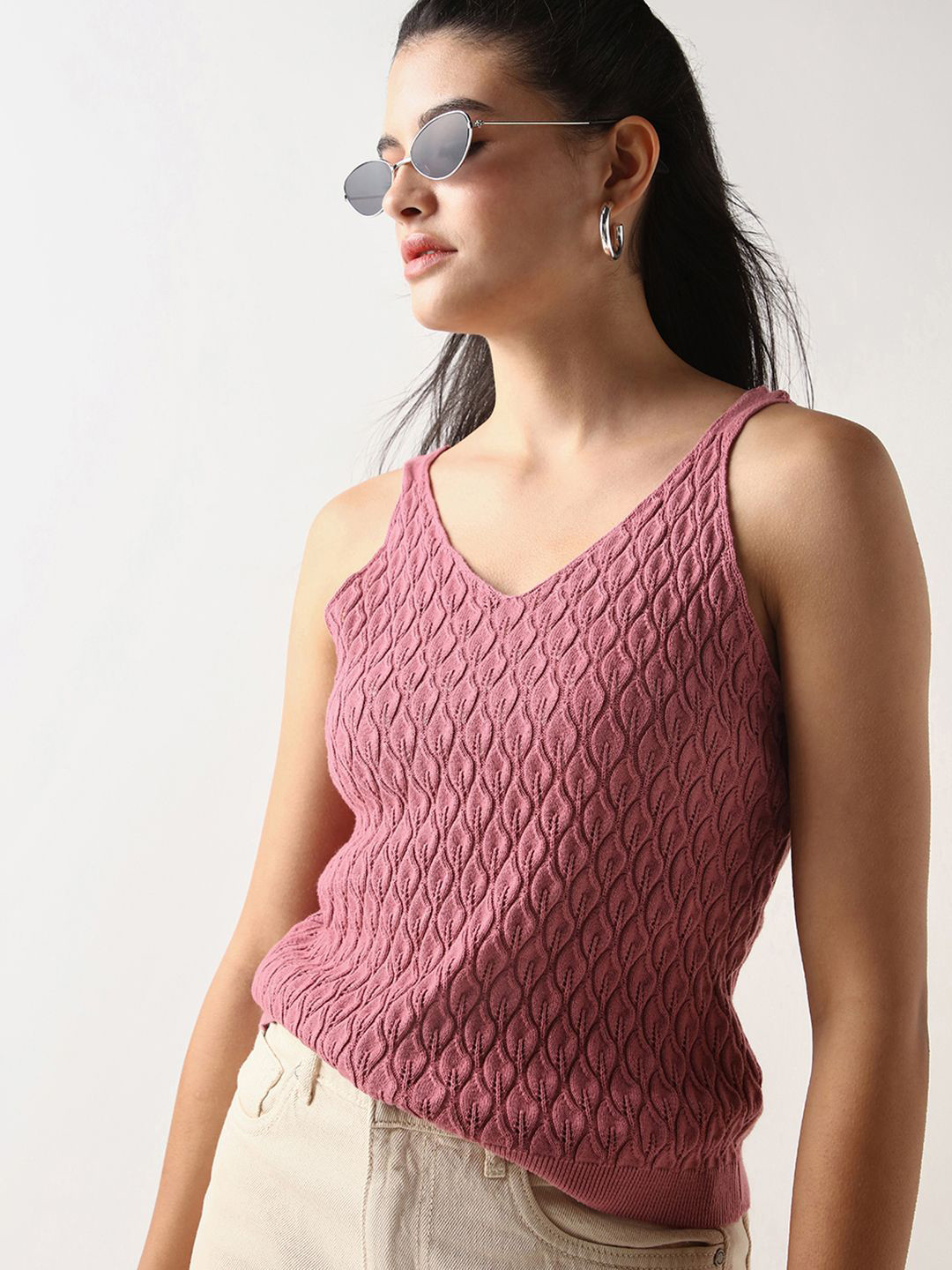 Bewakoof Women's Pink Flat Knit Short Top