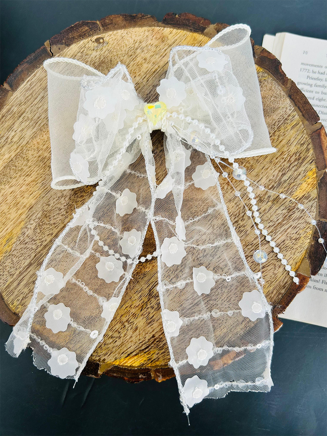 Radhya Accessories 1 pc Flower Tail Hair Bow Clip- Cream