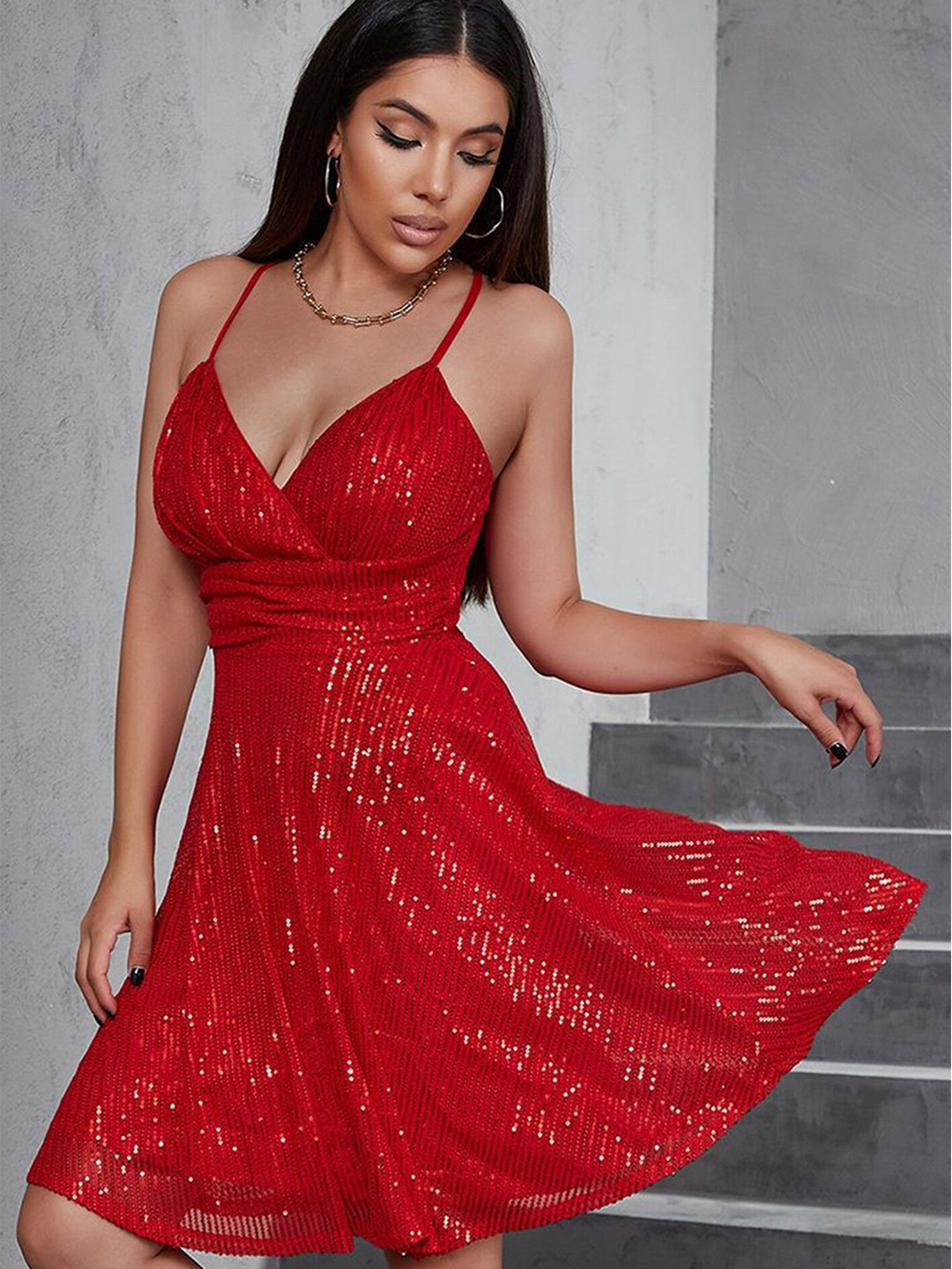 LULU & SKY Red Sequin Fit & Flare Dress