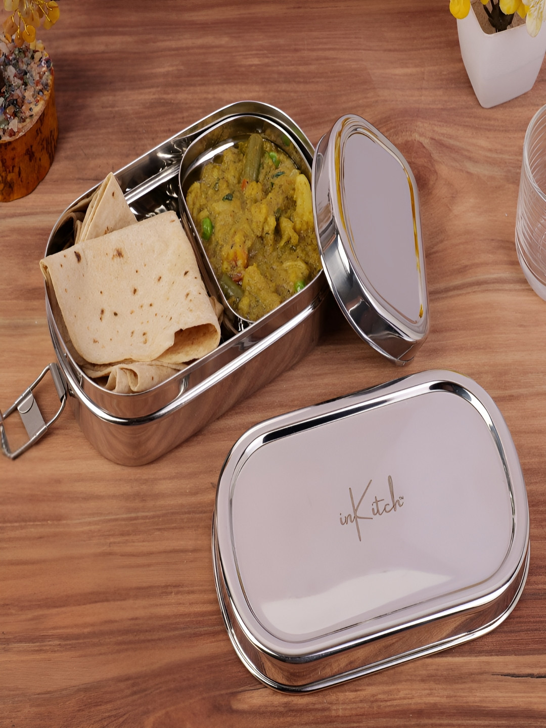 inKitch RECTIFFIN Stainless Steel Dishwasher Safe 2PCs Lunch Box With Spoon and Fork