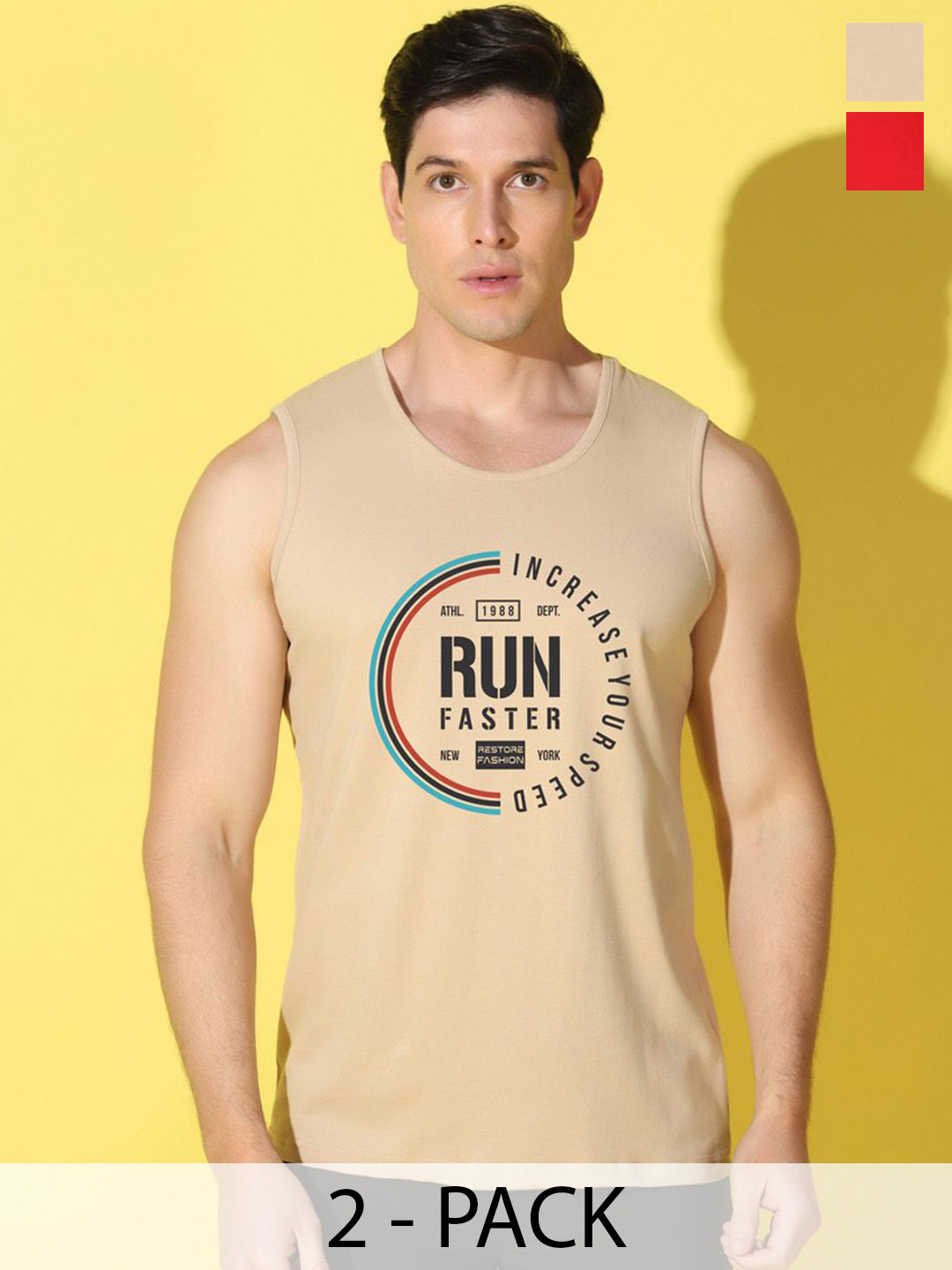 WOOSTRO 2-Pc Printed Odour-Free Cotton Innerwear Vests VWS26(RUN RUST)(ALONE RED)