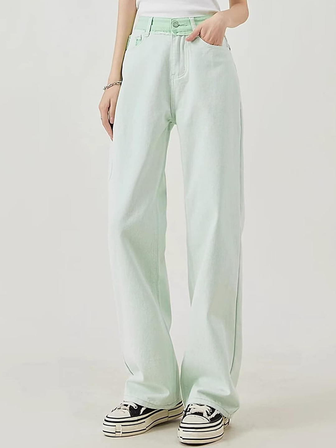 LULU & SKY Women Light Green Straight Fit High-Rise Jeans