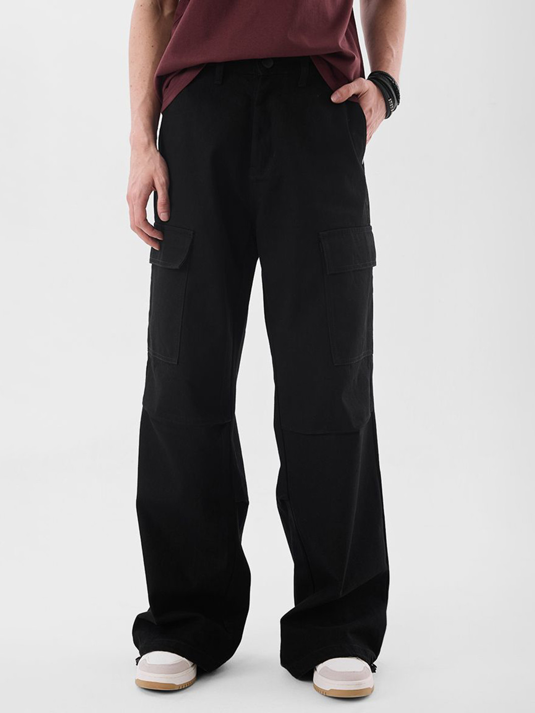 Snitch Men Snitch Black Mid-Rise Loose Fit Cargo Pants