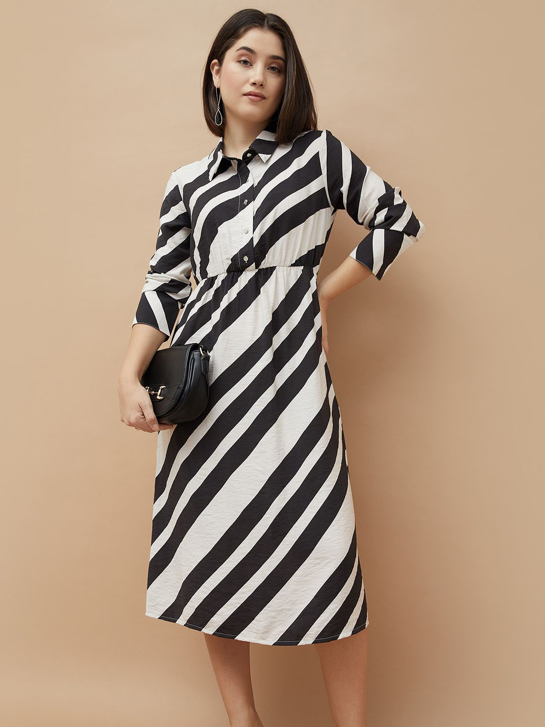 CODE by Lifestyle Women Striped Shirt Collared Fit and Flare Midi Dress