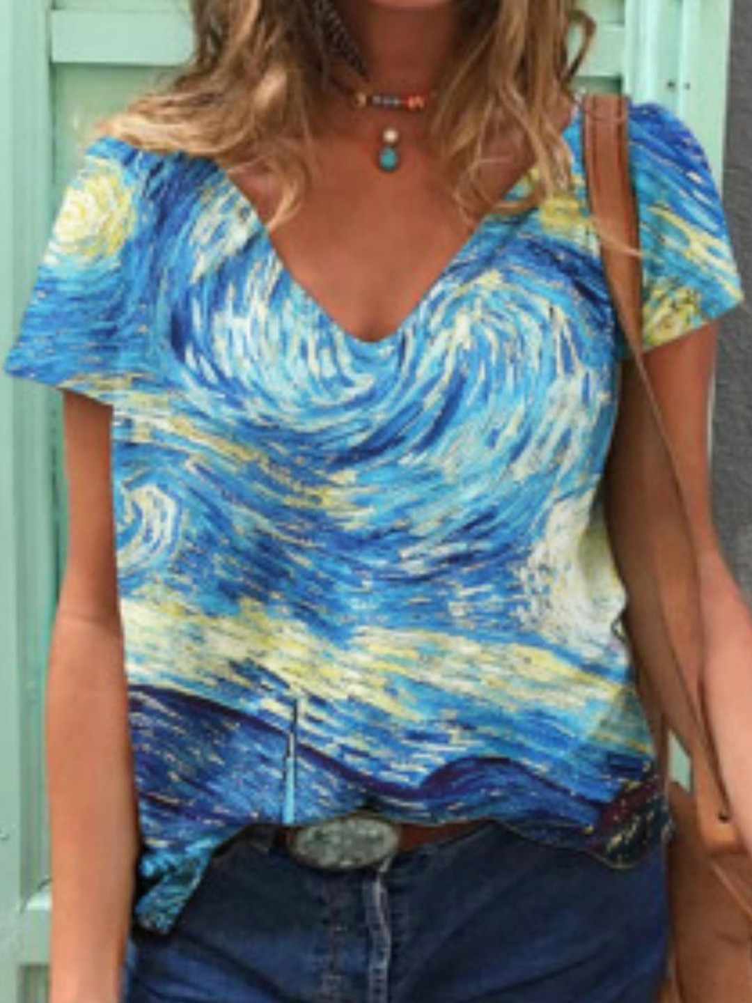 StyleCast Abstract V-Neck Top