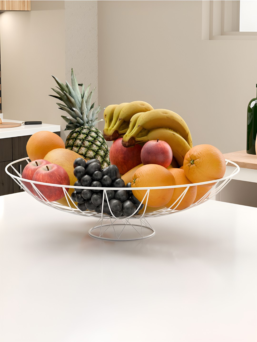 Myntra Elegant Homes White Dishwasher Safe Fruit & Vegetable Basket Bowl With Stand