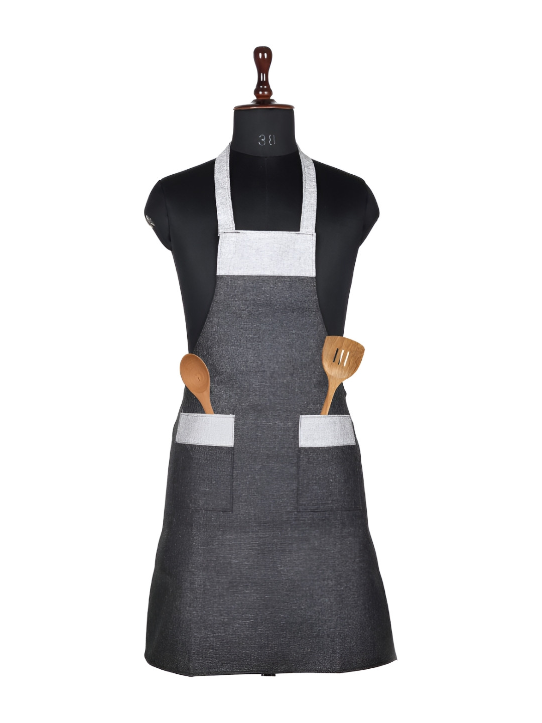 Myntra Elegant Homes Grey & Black Waterproof Kitchen Apron With Pockets