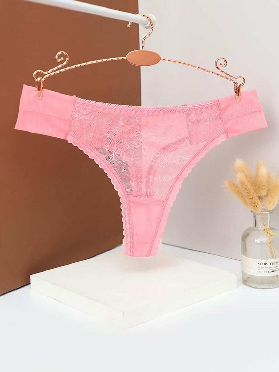 LULU & SKY Fancy Mesh Thong Briefs KS-663-PINK