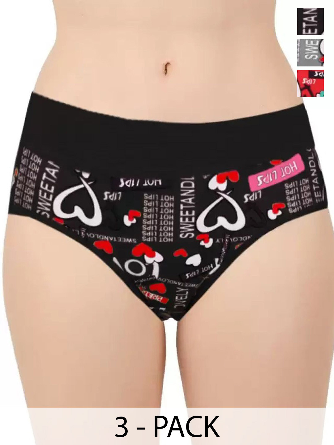 DOOZIE LOVEPLUS Pack Of 6 Printed Cotton Hipster Briefs DL-TOP-HOTLIP-6-XS